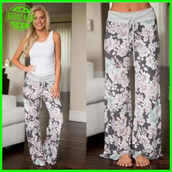 Large Wide Leg Pajama Pants Drawstring Lounge Bottoms Polyester Spandex